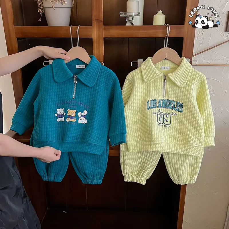 LEZONKIDS - Conjuntos de Roupas Esportivas Personalizáveis para a Primavera que Estão Vendendo Muito com Sweatshirt de Bebê com Impressão de Letras